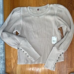 Women's Beige Button Sleeve Top